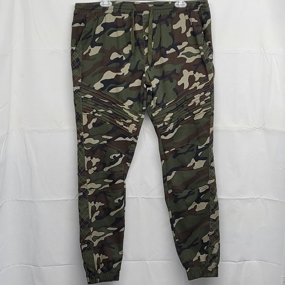 Retro Stitch Mens Camo Jogger Pants Moto XL Pull On Drawstring Pockets